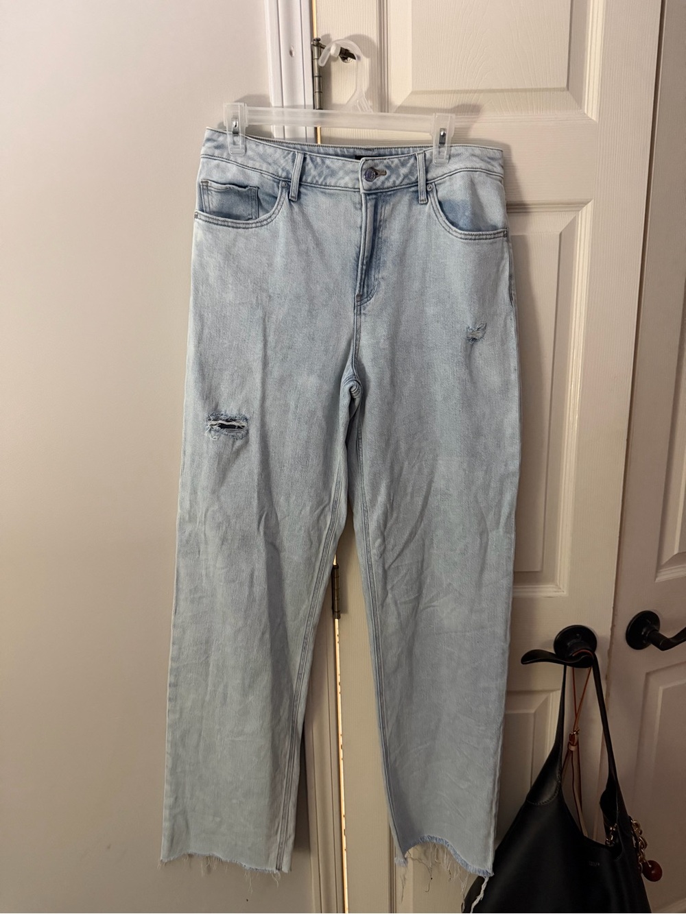 Express Light Blue Straight Leg Distressed Jeans